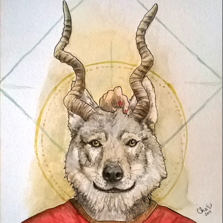 shaman druide Cha'peau rouge illustration aquarelle dessin graphisme art Marie Charlotte Granié watercolors