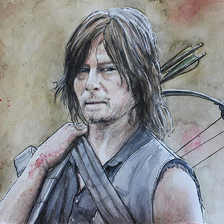 daryl walking dead portrait fanart Cha'peau rouge illustration aquarelle dessin graphisme art Marie Charlotte Granié watercolors