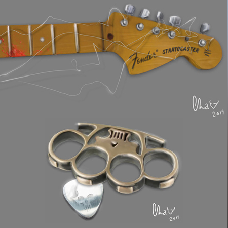 music musique rock objet manche guitare Cha'peau rouge illustration aquarelle dessin graphisme art Marie Charlotte Granié watercolors